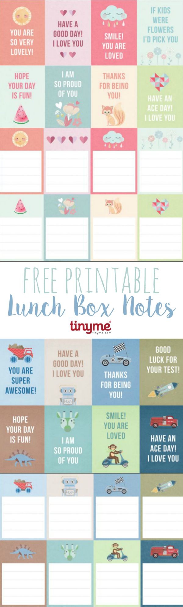 Free Printable Lunch Box Notes by tinyme.com for TodaysCreativeLife.com | Download your free printable lunch box notes. Send a sweet message to your kids! 