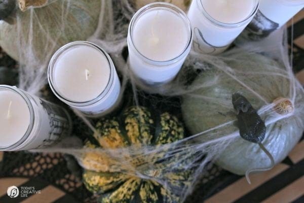 DIY Spooky Halloween Candles | Make simple Halloween Decor in minutes! Easy Halloween Table Centerpiece from TodaysCreativeLife.com