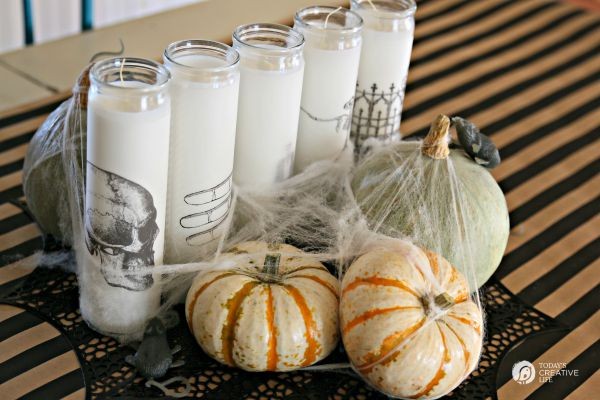 DIY Spooky Halloween Candles | Make simple Halloween Decor in minutes! Easy Halloween Table Centerpiece from TodaysCreativeLife.com
