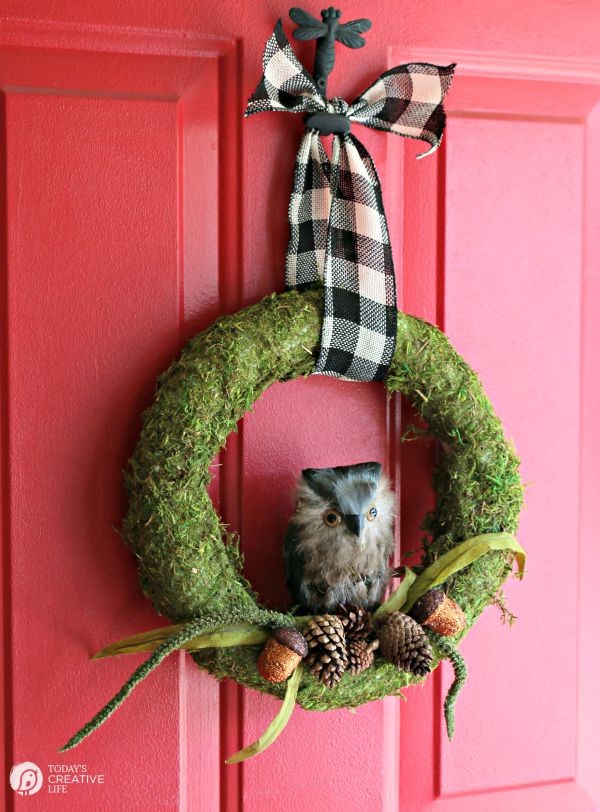 DIY Moss and Owl Wreath | Create a Fall Wreath with Sheet Moss. See the full tutorial on TodaysCreativeLife.com