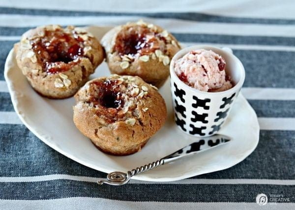 Banana Walnut Breakfast Muffins with Fruit and Honey | Whip up a batch of these for week day or weekend mornings! Easy and delicious recipe! | Find the recipe on TodaysCreativeLife.com