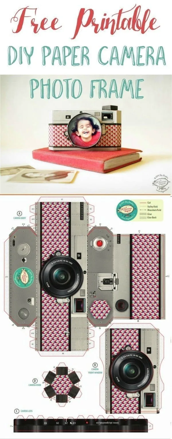 Free Printable DIY Paper Camera Photo Frame | Printable gifts | Download this unique paper camera from SkyGoodies and TodaysCreativeLife.com