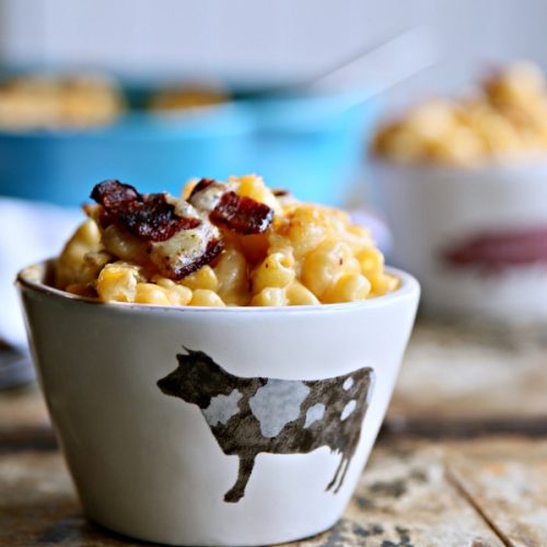 Three Cheese Baked Mac and Cheese with Bacon | See recipe on TodaysCreativeLife.com
