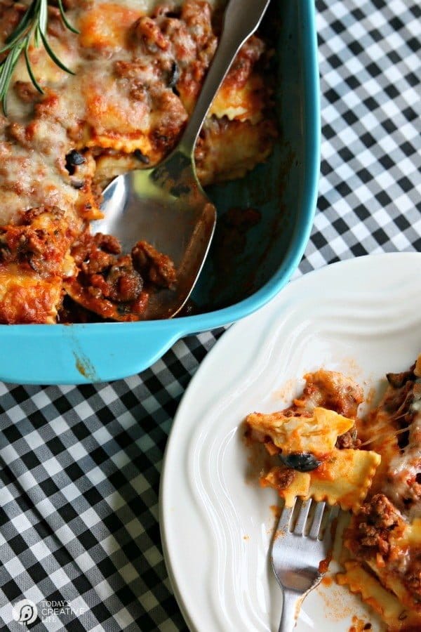 baked Italian casserole made with ravioli