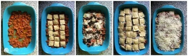 step by step photos showing how to make a layered pasta casserole