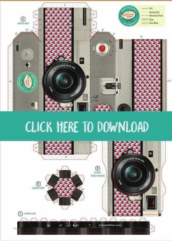 Free Printable DIY Paper Camera Photo Frame | Printable gifts | Download this unique paper camera from SkyGoodies and TodaysCreativeLife.com 