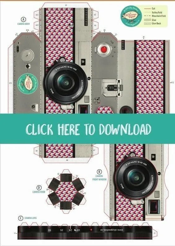 Free Printable DIY Paper Camera Photo Frame | Printable gifts | Download this unique paper camera from SkyGoodies and TodaysCreativeLife.com
