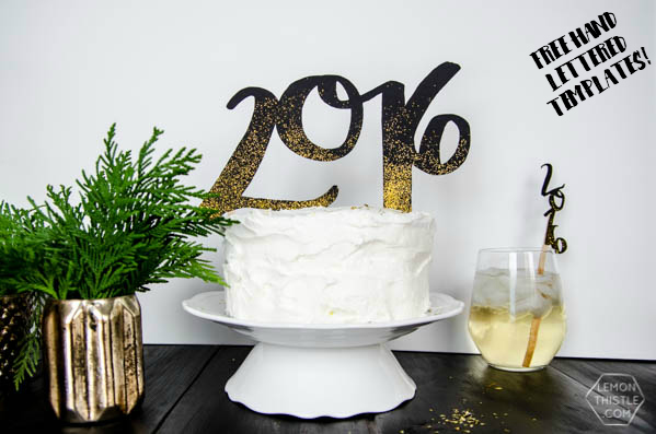DIY 2016 Cake and Drink Toppers by LemonThistle for TodaysCreativeLife.com | Ring in the new year with glitter and your Cricut Explore! See the full tutorial on TodaysCreativeLife.com