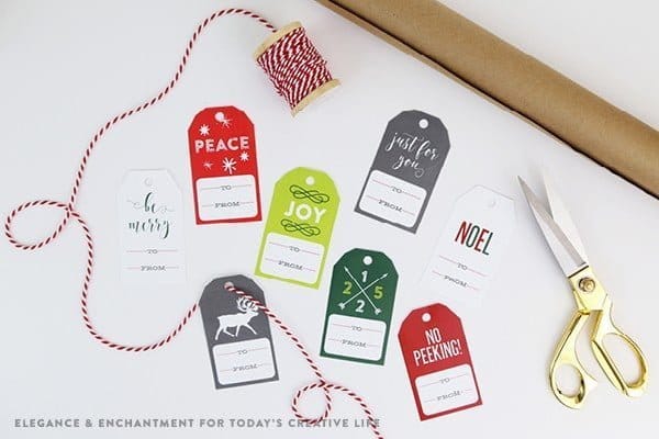 Free Printable Christmas Gift Tags | Gift wrapping just got easier! Create simple and beautiful presents with free printables. Designed by Elegance and Enchantment for TodaysCreativeLife.com