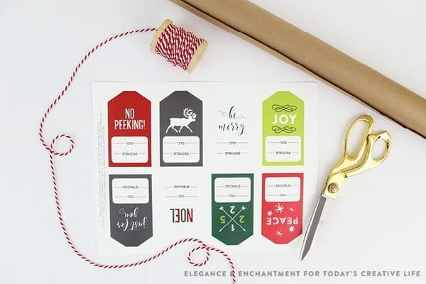 Free Printable Christmas Gift Tags | Gift wrapping just got easier! Create simple and beautiful presents with free printables. Designed by Elegance and Enchantment for TodaysCreativeLife.com