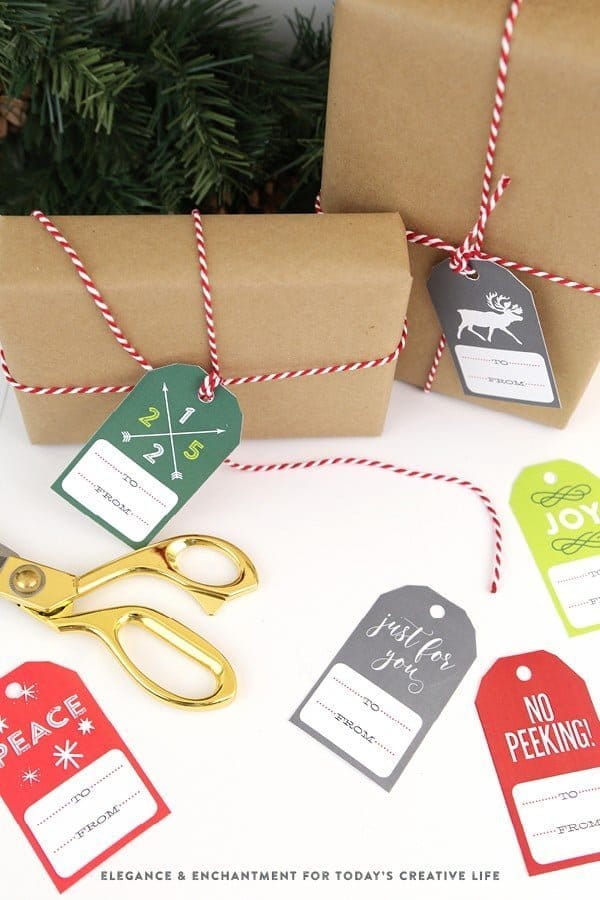 Free Printable Christmas Gift Tags | Gift wrapping just got easier! Create simple and beautiful presents with free printables. Designed by Elegance and Enchantment for TodaysCreativeLife.com