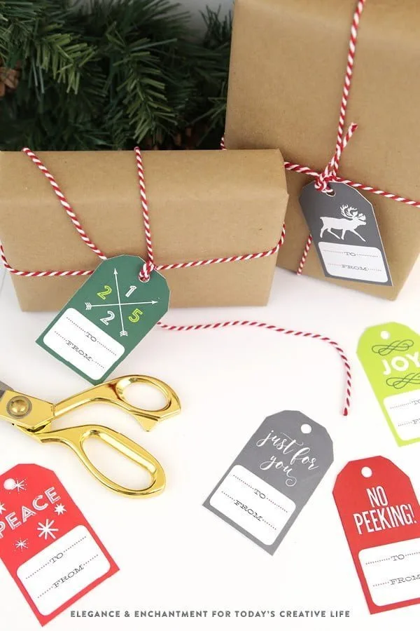 Free Printable Christmas Gift Tags | Gift wrapping just got easier! Create simple and beautiful presents with free printables. Designed by Elegance and Enchantment for TodaysCreativeLife.com