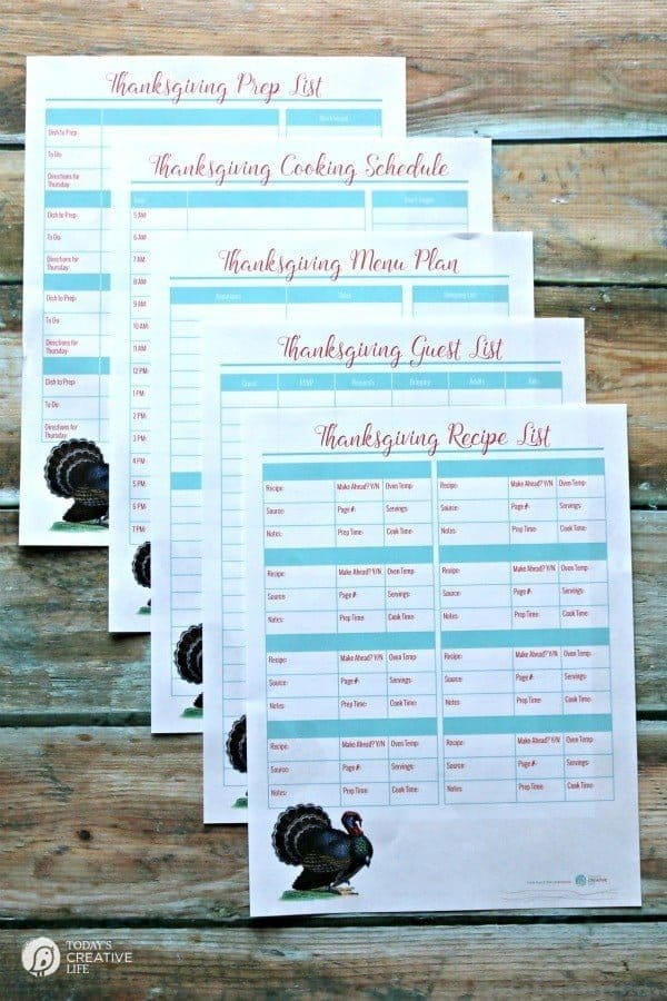 Thanksgiving Prep Printables | Get organized for your holiday dinner with these 5 free printables. Thanksgiving Cooking Schedule, Thanksgiving Menu Plan, Thanksgiving Guest List, Thanksgiving Recipe List. Get your free printables on TodaysCreativeLife.com