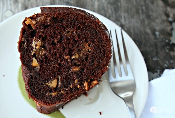 Chocolate Peanut Butter Chip Bundt Cake | Using a cake mix, instant pudding and a few other ingredients, makes this bundt cake the best cake recipe ever! Click the photo for the recipe! 