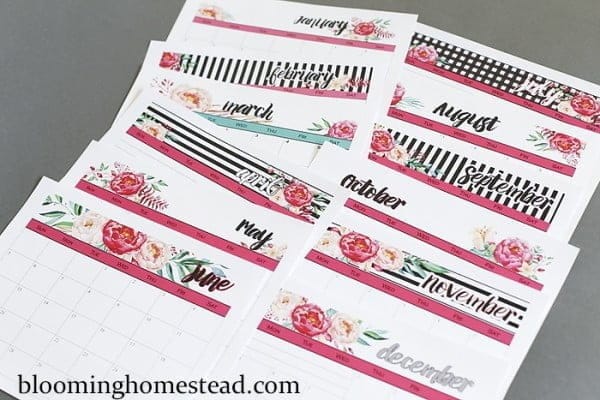 2016 PRintable Calendars by Blooming Homestead