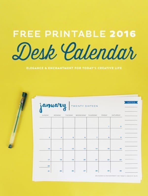 Free Printable 2016 Desk Calendar