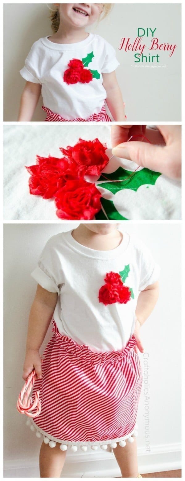 DIY Christmas Shirt made by Craftaholics Anonymous for the Creative Girls Holiday Soiree! Find Christmas crafts, decorating and recipes! Make easy DIY t-shirts for your kiddos with this easy tutorial. See it on TodaysCreativeLIfe.com