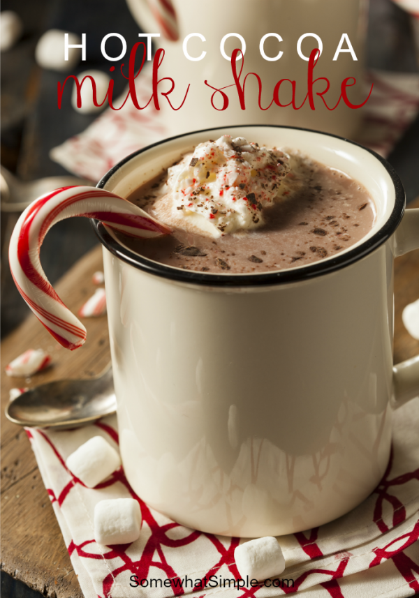Hot Cocoa Milk Shake Recipe by Somewhat Simple for the Creative Girls Holiday Soiree. Find out the secret recipe for this cup of hot chocolate! It's creamy, rich and perfect for a holiday drink! See more on TodaysCreativeLife.com