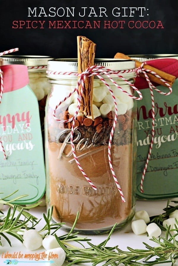 Spicy Mexican Hot Cocoa Mason Jar Gift by Kristi at I Should Be Mopping the Floor for The Creative Girls Holiday Soiree. This mason jar gift idea is the perfect gift from the kitchen. Great for neighbor gifts, teacher gifts or anyone! Get the recipe on TodaysCreativeLife.com