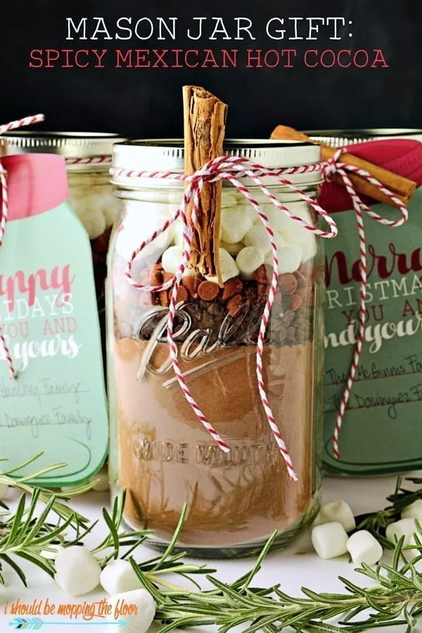 Spicy Mexican Hot Cocoa Mason Jar Gift by Kristi at I Should Be Mopping the Floor for The Creative Girls Holiday Soiree. This mason jar gift idea is the perfect gift from the kitchen. Great for neighbor gifts, teacher gifts or anyone! Get the recipe on TodaysCreativeLife.com