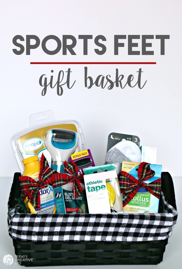 Sports Feet Gift Basket | This makes the perfect gift for the sports guy in your home! Those feet can get pretty nasty without proper care! This Gift Basket for Men is unique and functional! See more on TodaysCreativeLife.com