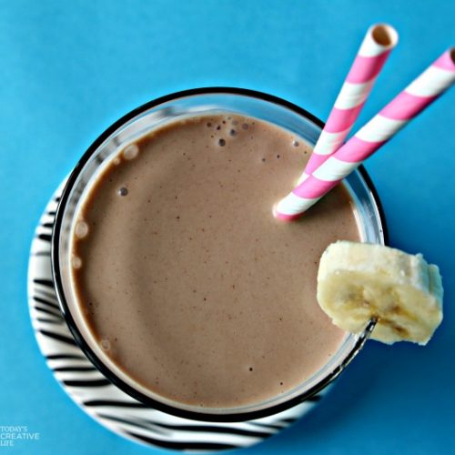Chocolate Peanut Butter Banana Smoothie that's high in fiber. Made from products high in Chicory Root Fiber. Click on the photo for the recipe. TodaysCreativeLife.com