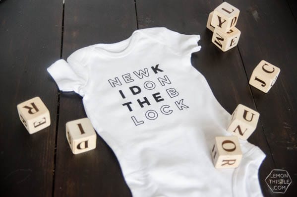 DIY Cricut Iron On Onesie | Creative contributor Lemon thistle has created this adorable custom designed baby onesie and is sharing the free graphic. Follow this easy tutorial by clicking on the photo. TodaysCreativeLife.com