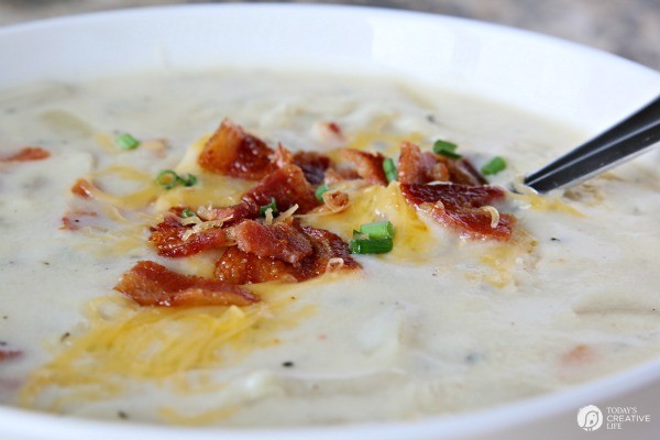 Crock Pot Potato Soup is even better when it's Loaded Baked Potato Soup! Slow cooker recipes for soup are some of my favorite! This one is top of the list! Click on the photo for the recipe! TodaysCreativeLife.com