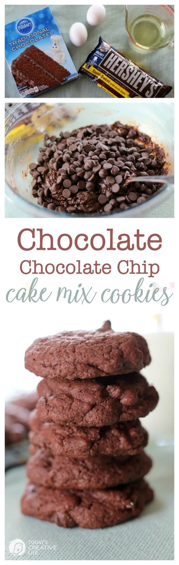 titled photo collage (and shown): Double Chocolate Cake Mix Cookies