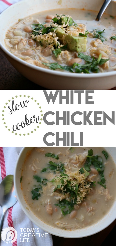 White Chicken Chili | Slow cooker or stove top, the choice is yours. This recipe is packed full of flavor with a creamy kick. Healthy and easy! Click the photo for the recipe. 