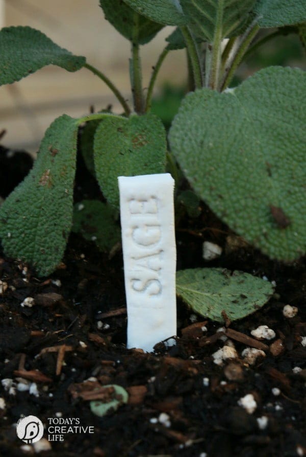 Planting an Herb Garden | Create a unique herb garden using an old fountain and eco scraps potting soil. Make your own DIY garden stakes from polymer clay for an easy craft. Tutorial on TodaysCreativeLife.com