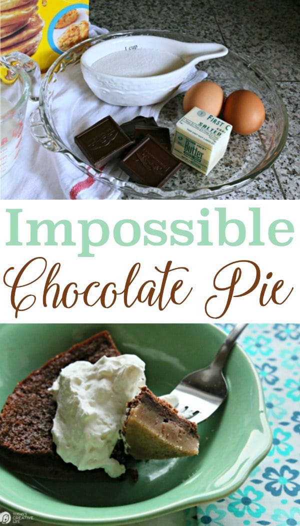 Impossible Chocolate Pie | This chocolate pie really is like a science experiment. The way it naturally layers with a dark chocolate taste makes a decadent dessert. See the recipe by clicking on the photo. TodaysCreativeLife.com