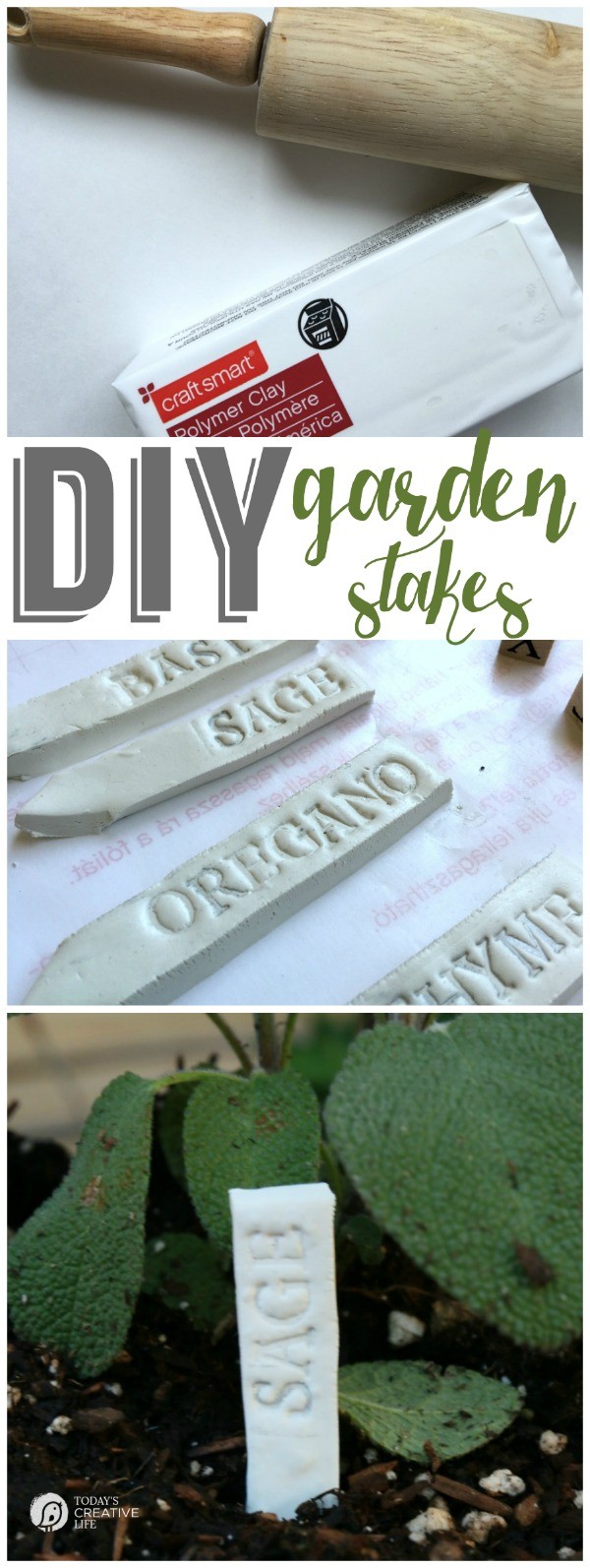 Planting an Herb Garden | Create a unique herb garden using an old fountain and eco scraps potting soil. Make your own DIY garden stakes from polymer clay for an easy craft. Tutorial on TodaysCreativeLife.com