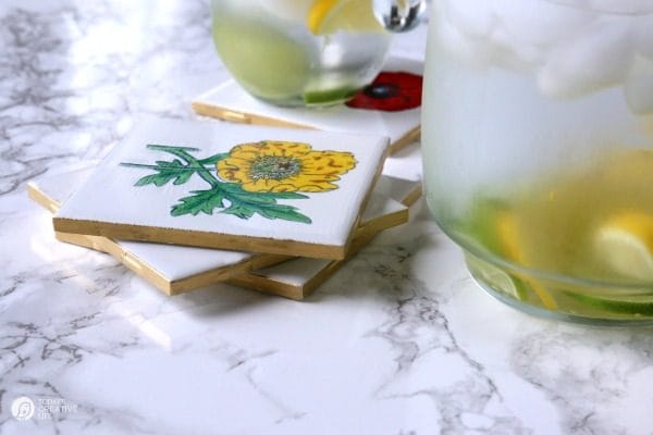 A stack of homemade DIY Botanical Coasters 