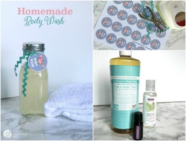 Homemade Body Wash | Simple diy body wash for sensitive skin. This recipe uses 3 ingredients, one being Castile soap. See the tutorial on TodaysCreativeLife.com