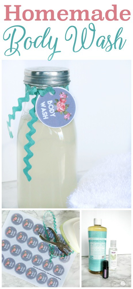 Homemade Body Wash Recipe | Made with natural ingredients. Free printable label for homemade gift ideas. Easy to make. Great for sensitive skin. TodaysCreativeLife.com 