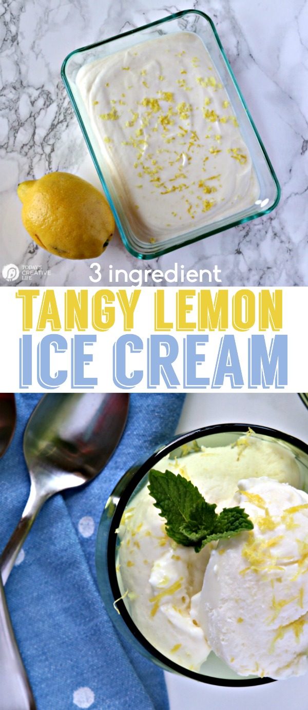Photo collage of homemade lemon ice cream