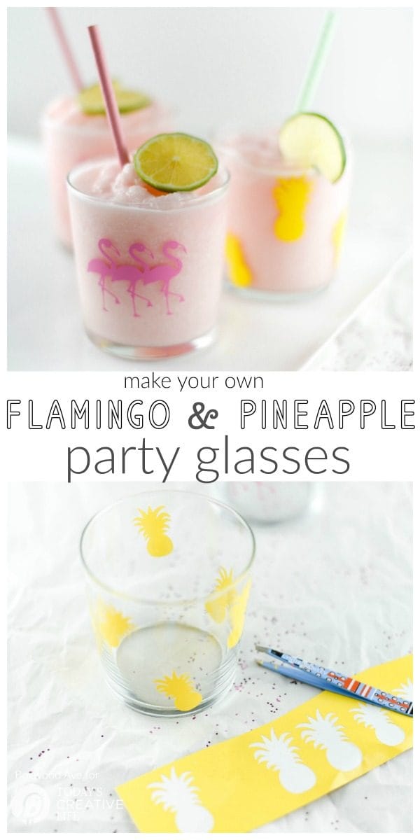 DIY Party Drinking Glasses - Flamingo & Pineapple | Create custom designs with your Cricut Explore, like these Flamingo and Pineapple party glasses. Quick and easy home and party ideas. See more on TodaysCreativeLife.com