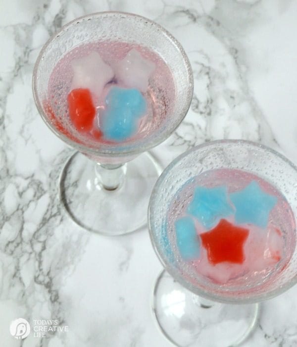 Patriotic Star Shaped Ice Cubes in wine glasses