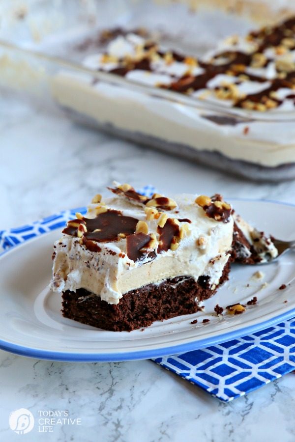 Peanut Butter CHOCOLATE Layered Dessert | This layered Chocolate Peanut Butter Dessert will knock your socks off! Rich and delicious! Find the recipe on TodaysCreativeLife.com 