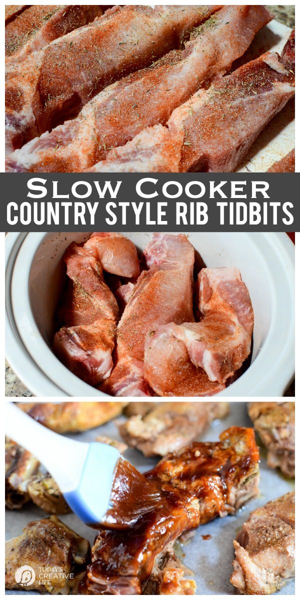 Slow Cooker Country Style Rib Tidbits | This crockpot rib recipe will knock your socks off! No grill to mess with or heating up the oven! Grab your napkins and get ready for dinner! See the recipe on TodaysCreativeLife.com