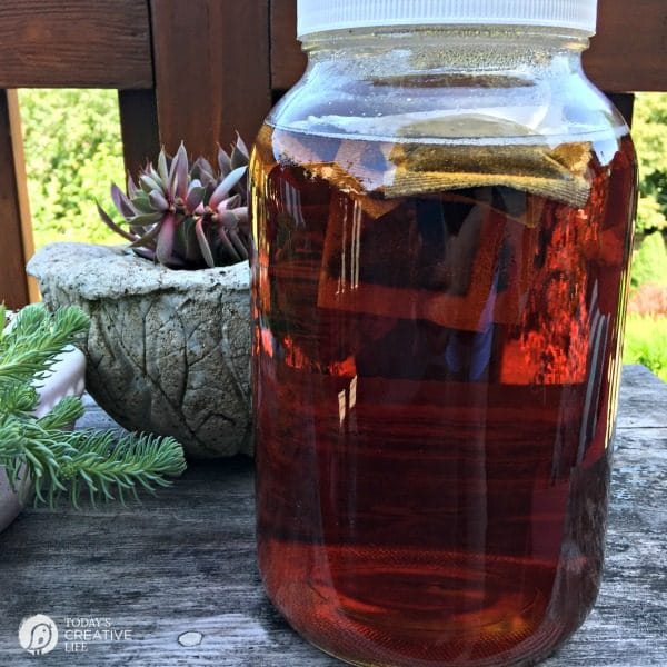 large clear jar filled with sun tea