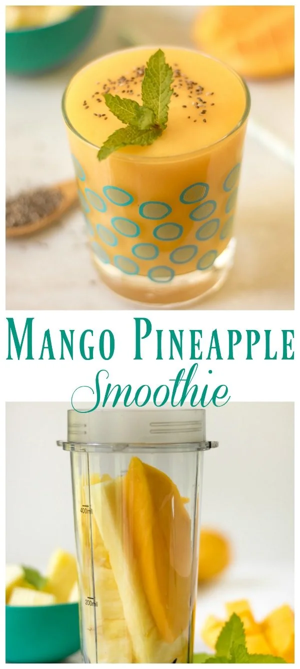 Mango Pineapple Smoothie | Whip up this 3 ingredient simple smoothie for a treat or breakfast! Add Chia seeds for extra protein. TodaysCreativeLife.com