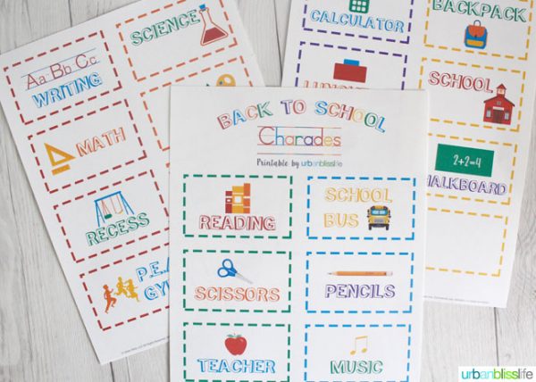 Back to School Charades Free Printable | This free printable for Back to School will get kids excited and focused! Bring in the fun! UrbanBlissLife for Today's Creative Life