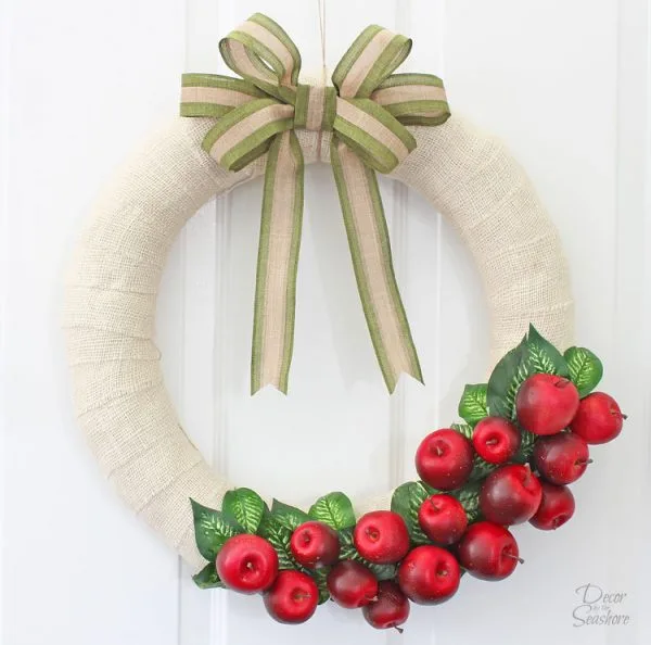 DIY Interchangeable Apple Wreath | Swap out the design each season for a new look. It can be a Fall Wreath, Spring Wreath, Summer Wreath or a Winter Wreath all by changing the apples. See how on Today's Creative Life