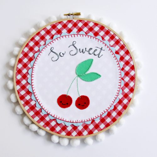 Embroidery Hoop Art Tutorial | So Sweet Retro Cherry Hoop Art by Flamingo Toes for Today's Creative Life. Follow this tutorial and learn how to make your own!