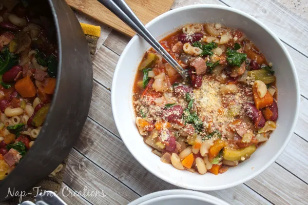 Minestrone Soup Recipe | This homemade Garden Minestrone Soup will have your family running to the dinner table! Perfect for fall and winter! It's the hearty soup you're looking for. See the recipe shared from Nap-Time Creations on Today's Creative Life