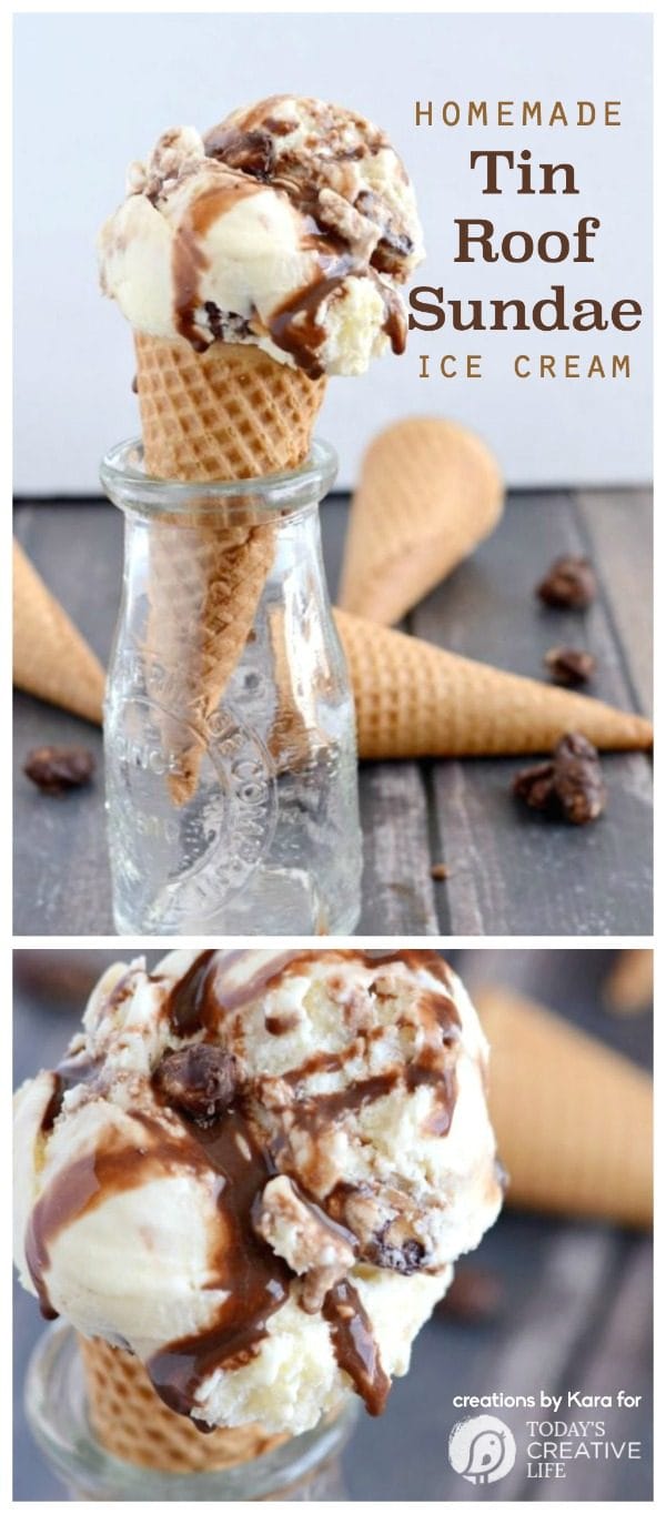 Homemade Tin Roof Sundae Ice Cream Recipe | Delicious Tin Roof Ice Cream Recipe. Creamy and delicious. Made by Creations by Kara for TodaysCreativeLife.com