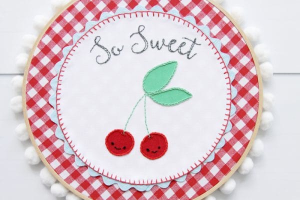 Embroidery Hoop Art Tutorial | So Sweet Retro Cherry Hoop Art by Flamingo Toes for Today's Creative Life. Follow this tutorial and learn how to make your own!