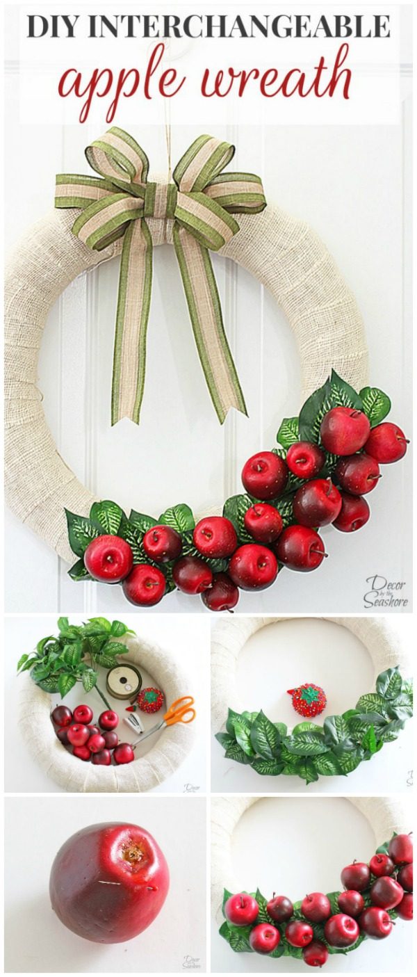 DIY Interchangeable Apple Wreath | Swap out the design each season for a new look. It can be a Fall Wreath, Spring Wreath, Summer Wreath or a Winter Wreath all by changing the apples. See how on Today's Creative Life